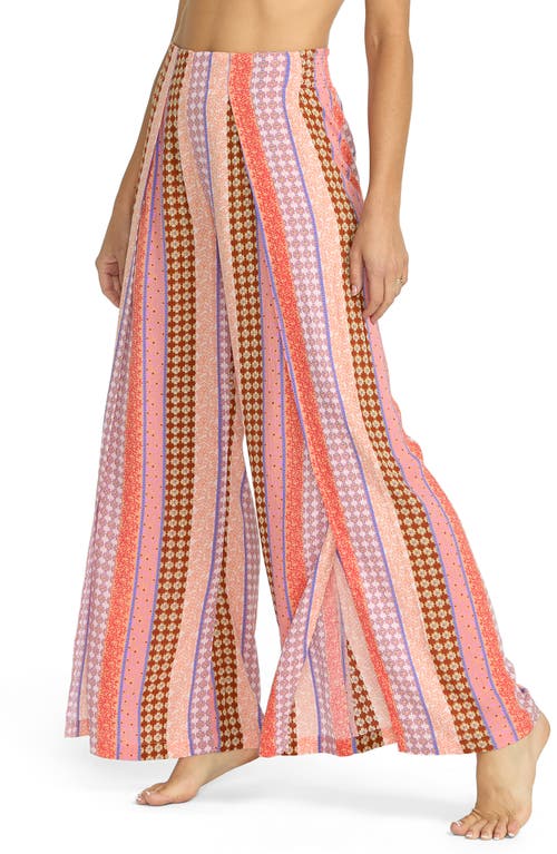 Billabong Split Spirit Multi Boho Print Wide-leg Slit-front Pants In Multi