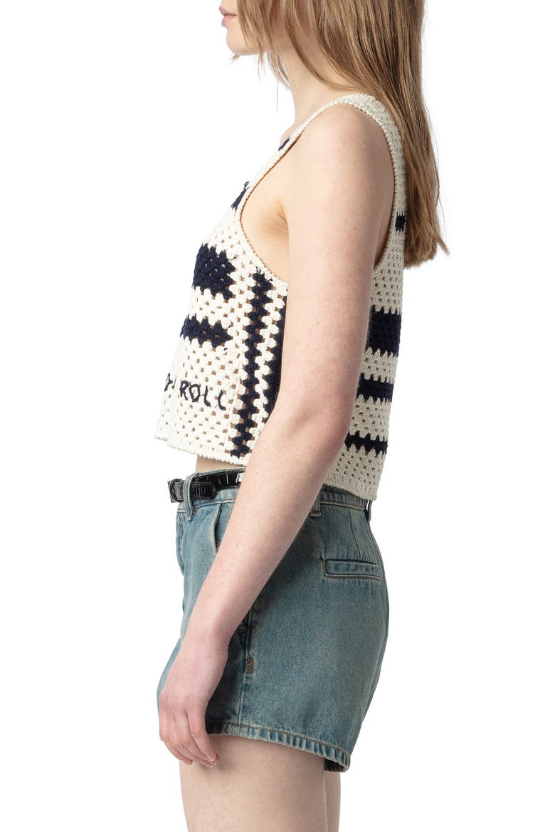 Dillie Stripe Open Stitch Cotton Graphic Sweater Tank, Alternate, color, ECRU