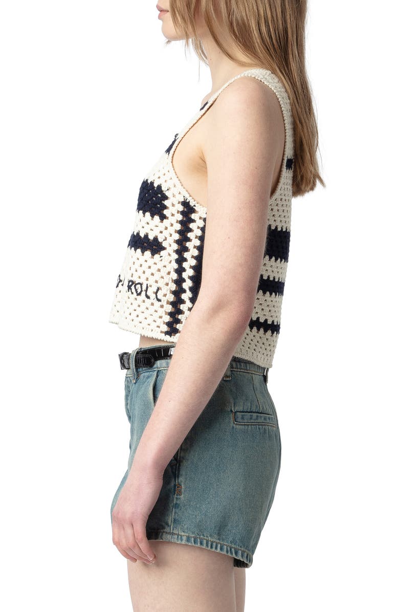 Zadig & Voltaire Dillie Stripe Open Stitch Cotton Graphic Sweater Tank, Alternate, color,