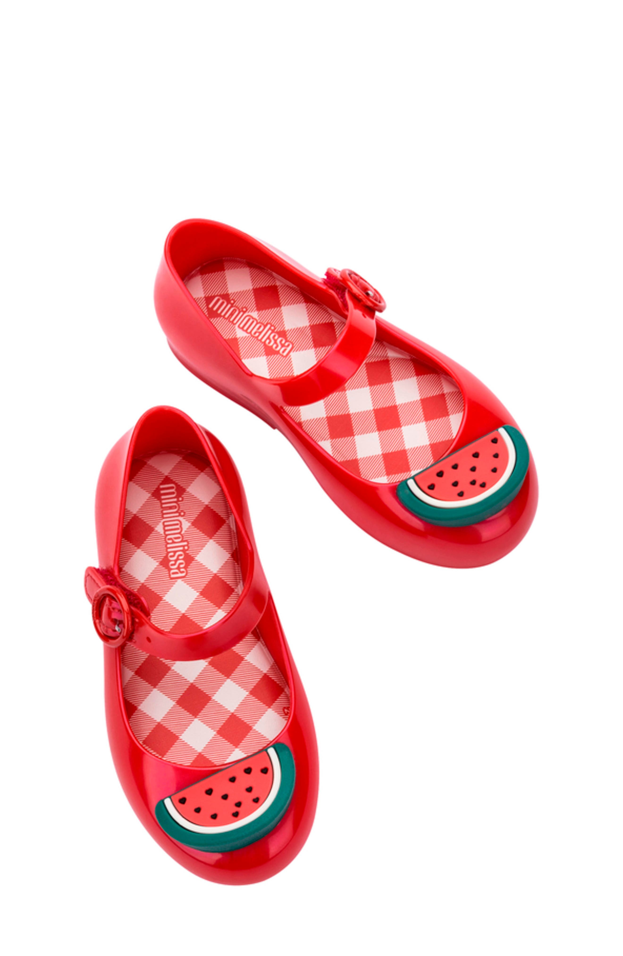 Mini Melissa Kids' Sweet Love Picnic Mary Jane Flat, Alternate, color, Pearly Red