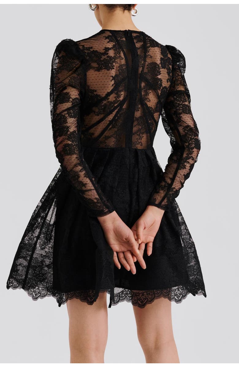 Malina Leoni Lace Long Sleeve Mini Dress, Alternate, color, Black