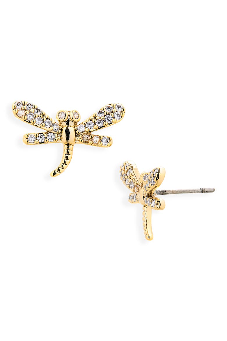 Pavé Dragonfly Stud Earrings, Alternate, color, CLEAR/ GOLD