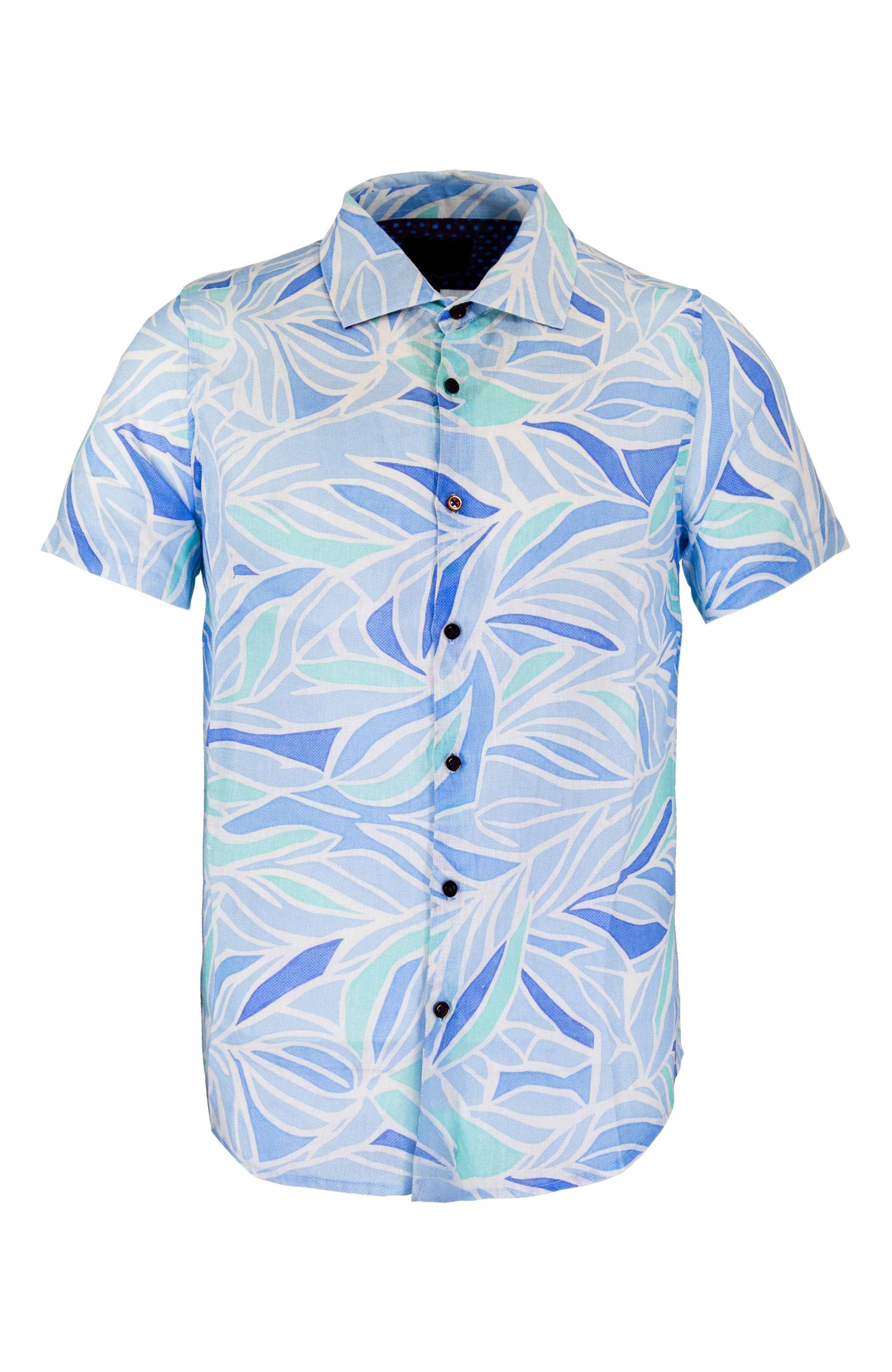 Lords of Harlech Simple Leaves Short Sleeve Fine Linen Shirt (Men ...
