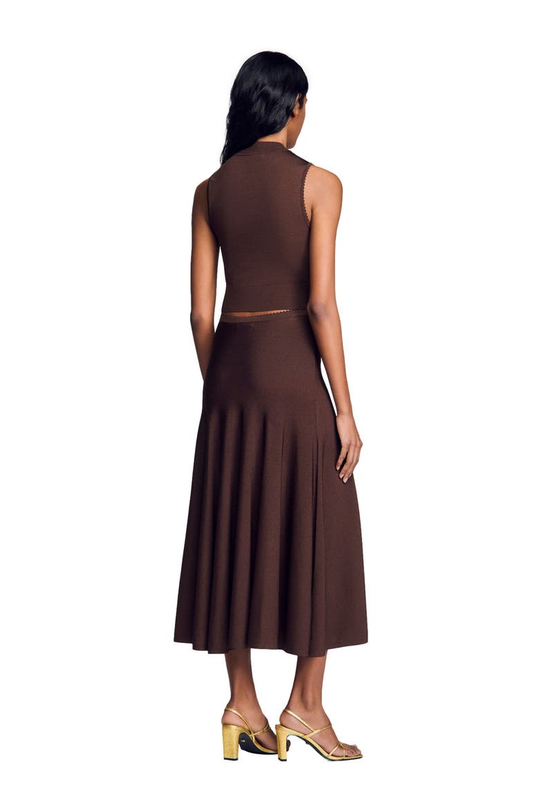 Cropped sheer effect sweater, Alternate, color, Brown