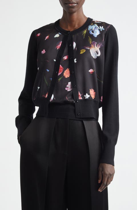Floral Satin & Merino Wool Cardigan