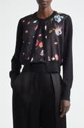 Erdem Floral Satin & Merino Wool Cardigan
