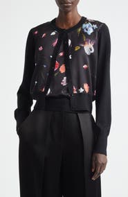 Erdem Floral Satin & Merino Wool Cardigan
