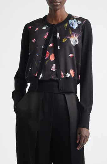 Floral Satin & Merino Wool Cardigan