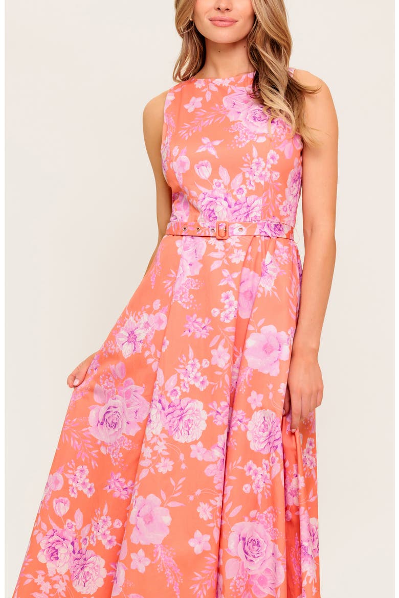 Bateau Neck Fit & Flare Midi Dress, Alternate, color, CORAL