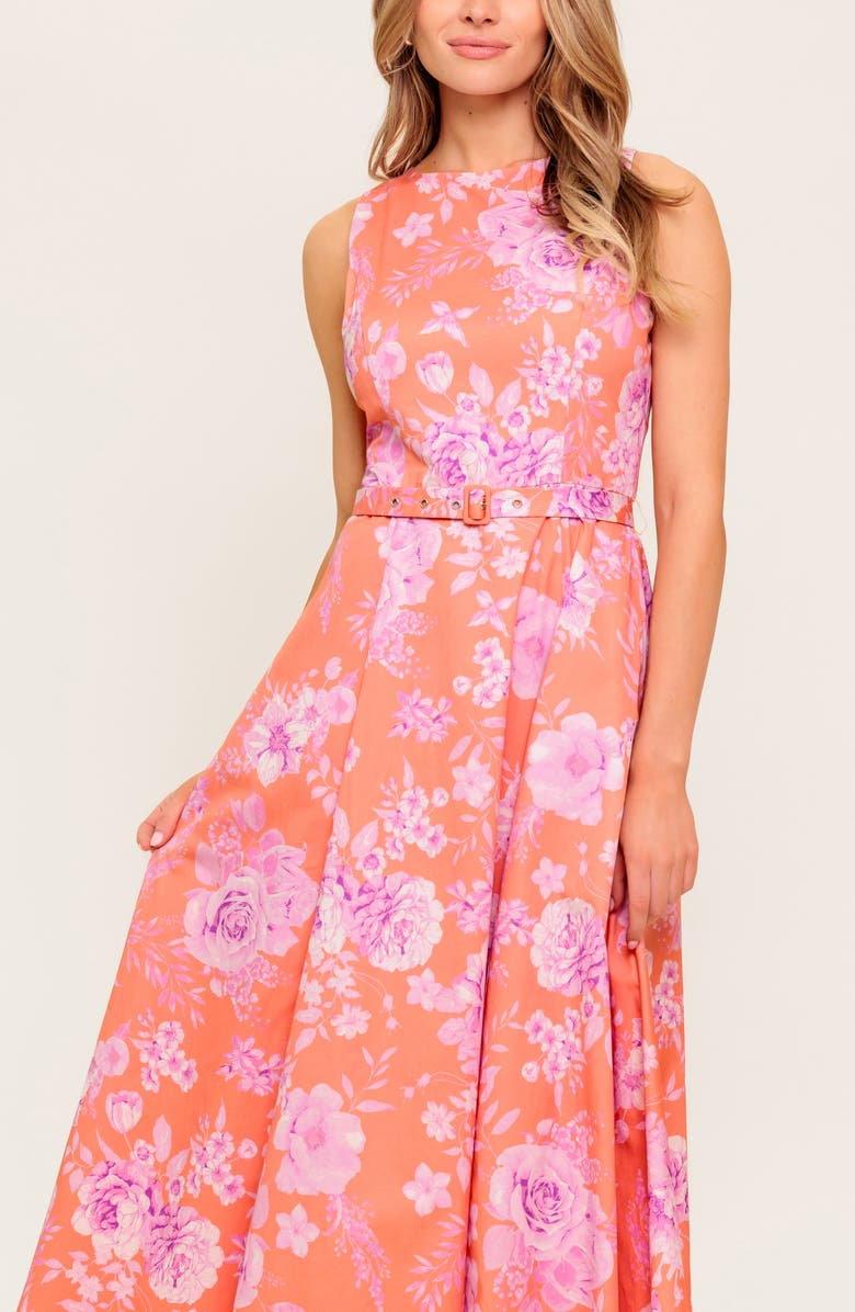 FLYING TOMATO Bateau Neck Fit & Flare Midi Dress, Alternate, color, Coral