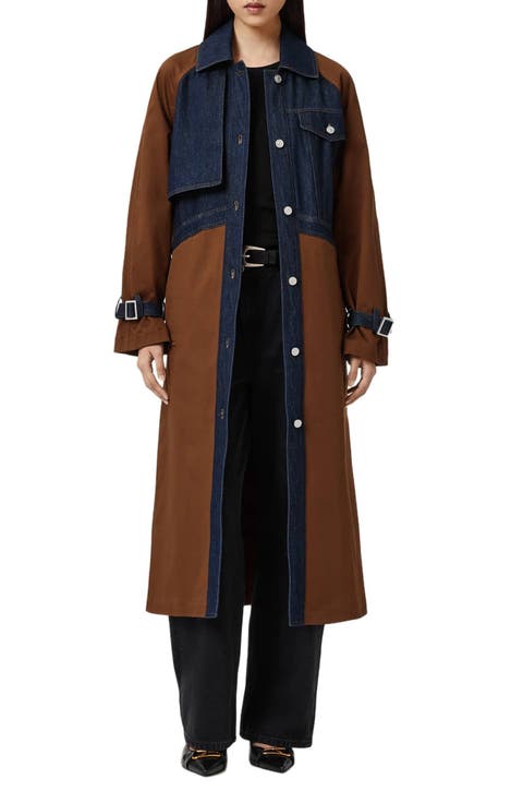 Dayly Tie Waist Denim Accent Trench Coat
