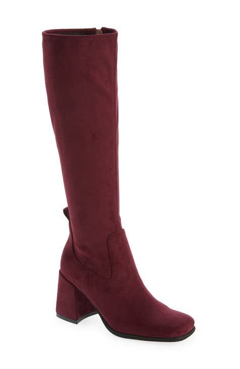 Burgundy fashion knee length boots