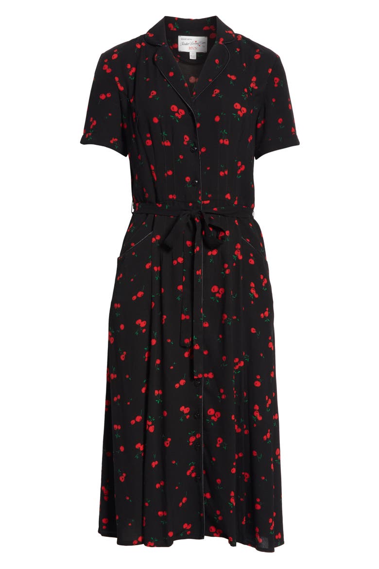 Maria Cherry Print Shirtdress, Alternate, color, BLACK CHERRY