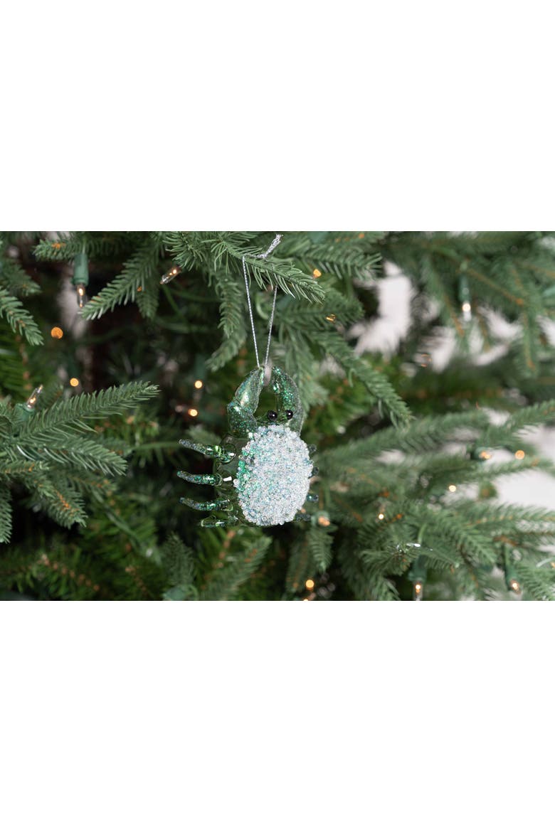 Seafoam Green Glitter Crab Glass Christmas Ornament, Alternate, color, Green