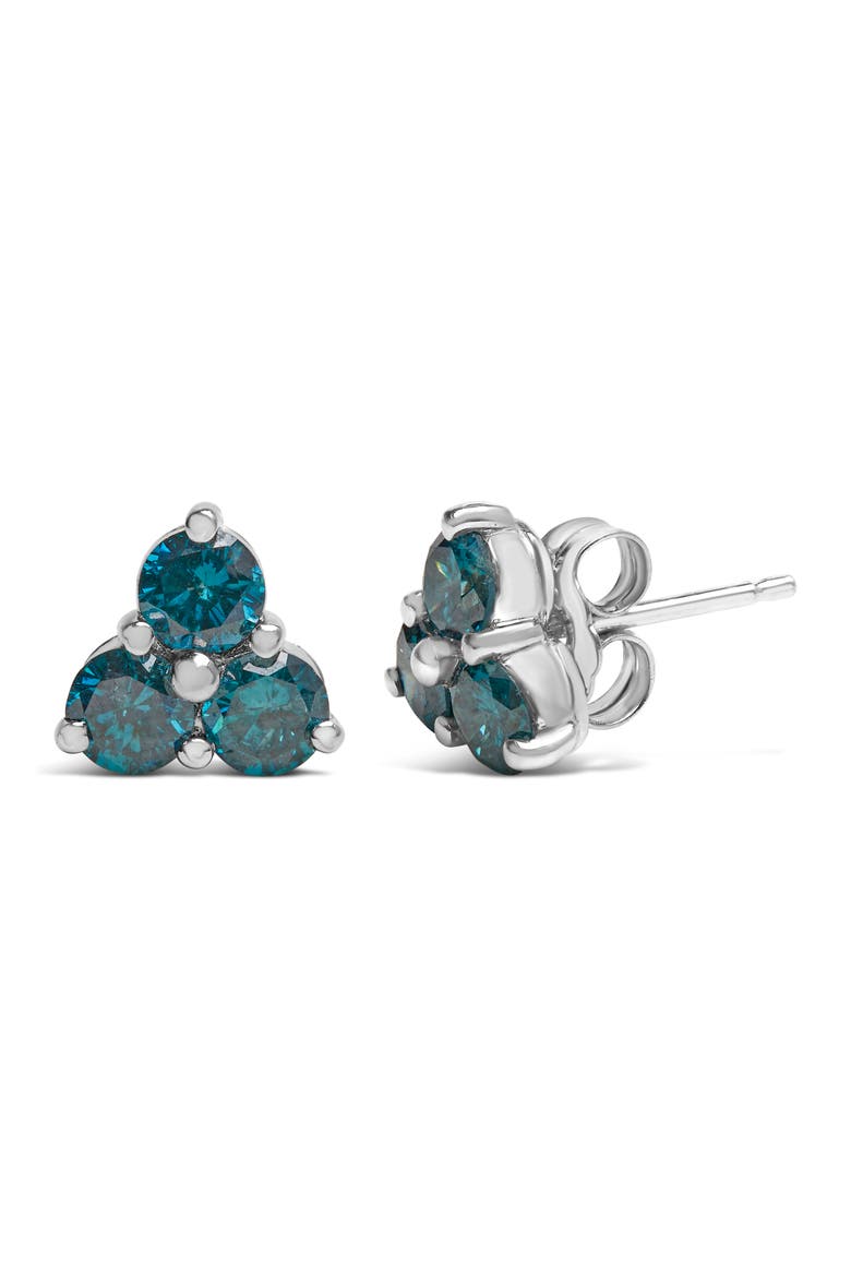 14KT White Gold Treated Blue Diamond Trio Stud Earrings, Alternate, color, White