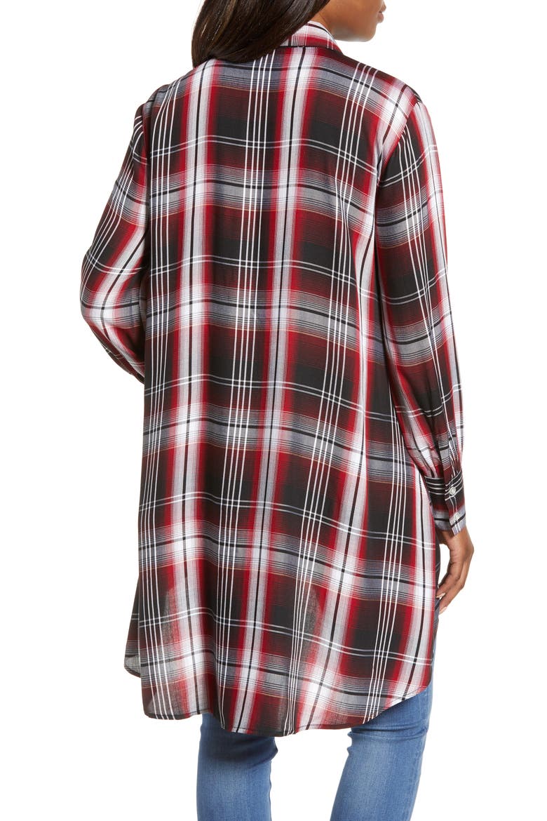Plaid High Low Peplum Tunic Blouse, Alternate, color, RUST PLAID