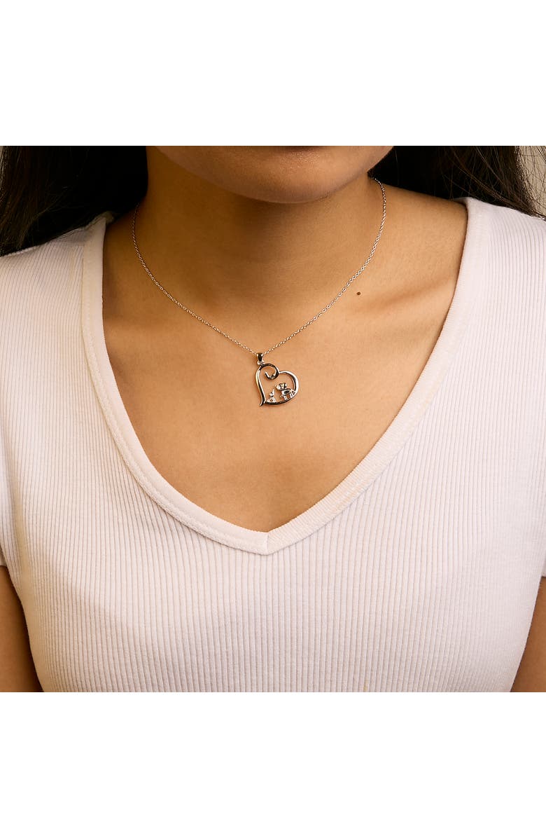 Haus of Brilliance Silver Double Elephant Diamond Accent Heart Pendant Necklace, Alternate, color, White