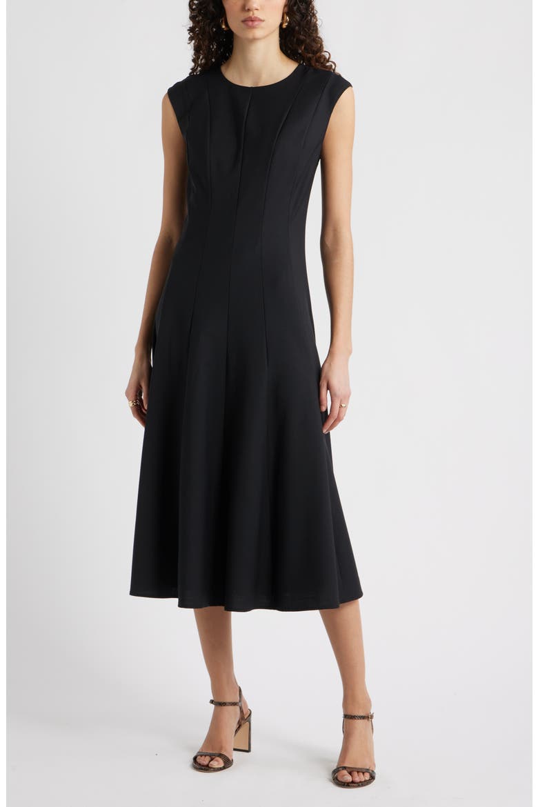 Seamed Wool Blend Midi Dress, Main, color, BLACK