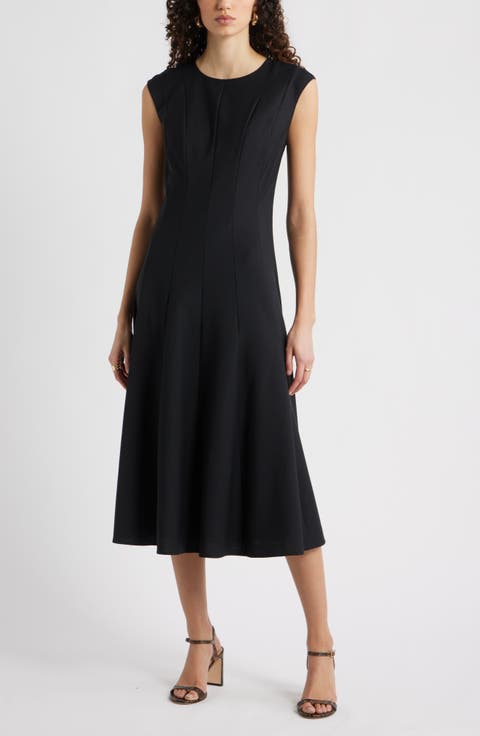 Seamed Wool Blend Midi Dress