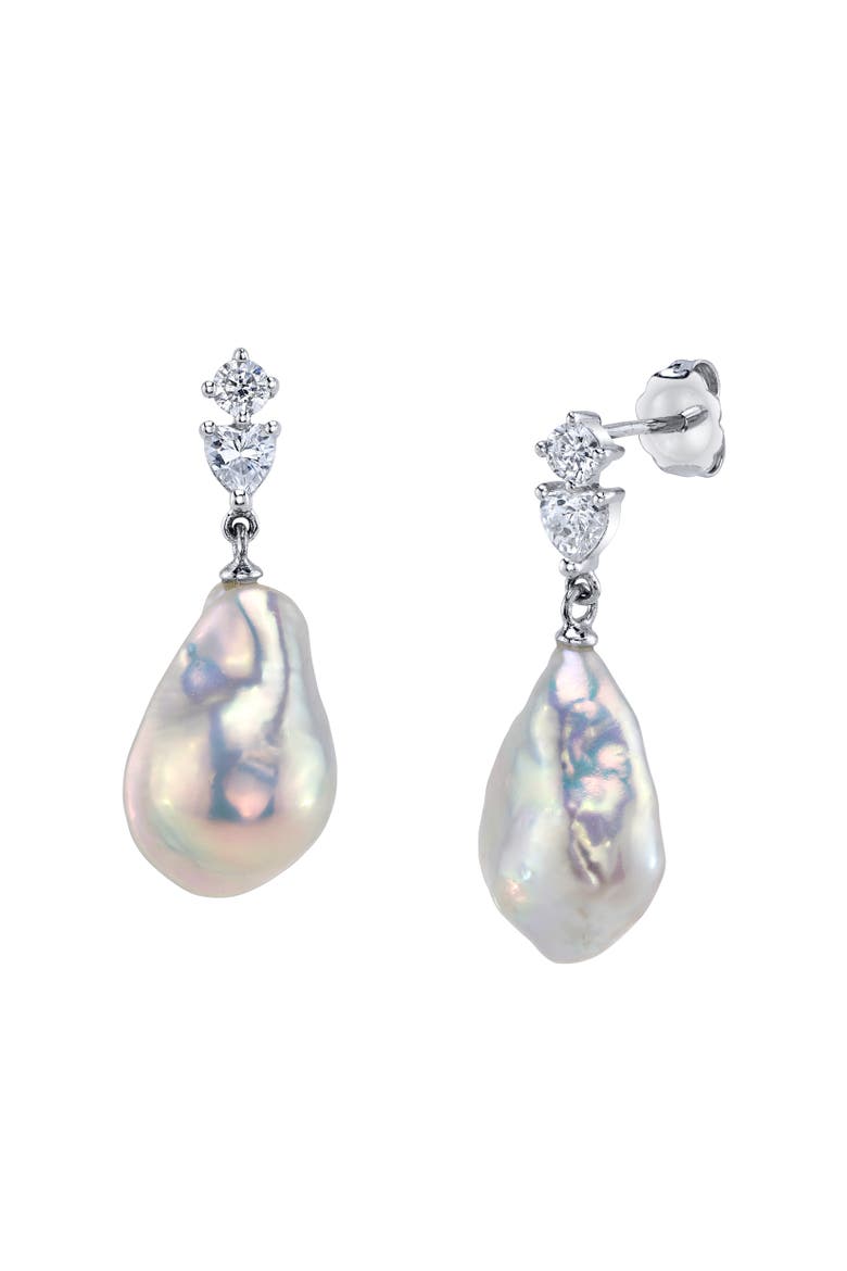 White Freshwater Baroque Pearl Precious Earrings, Main, color, Sterling Silver