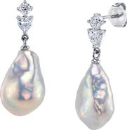 The Pearl Source White Freshwater Baroque Pearl Precious Earrings