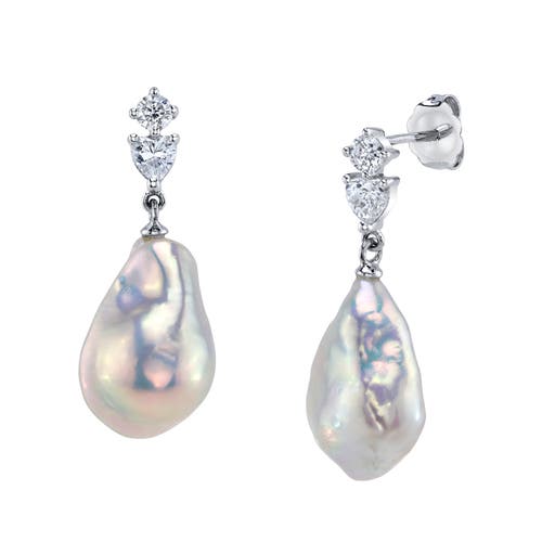 The Pearl Source White Freshwater Baroque Pearl Precious Earrings In Sterling Silver