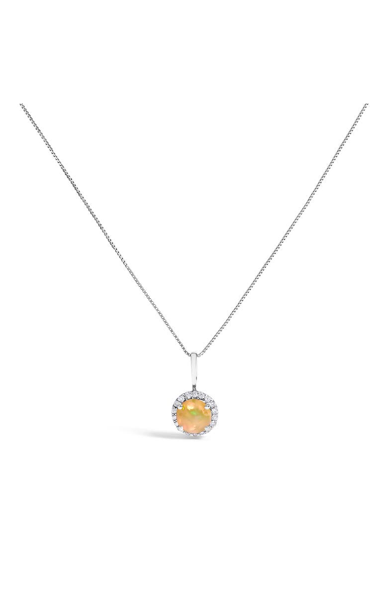 Haus of Brilliance 10K Gold Gemstone and 1/10 Cttw Diamond Accent Halo Pendant Necklace, Main, color, White | Multi Opal