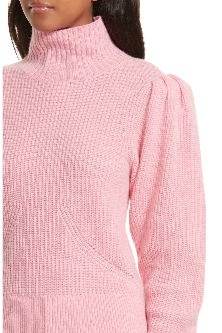 Wool & Cashmere Puff Sleeve Turtleneck Sweater, Alternate, color, SPANISH PINK