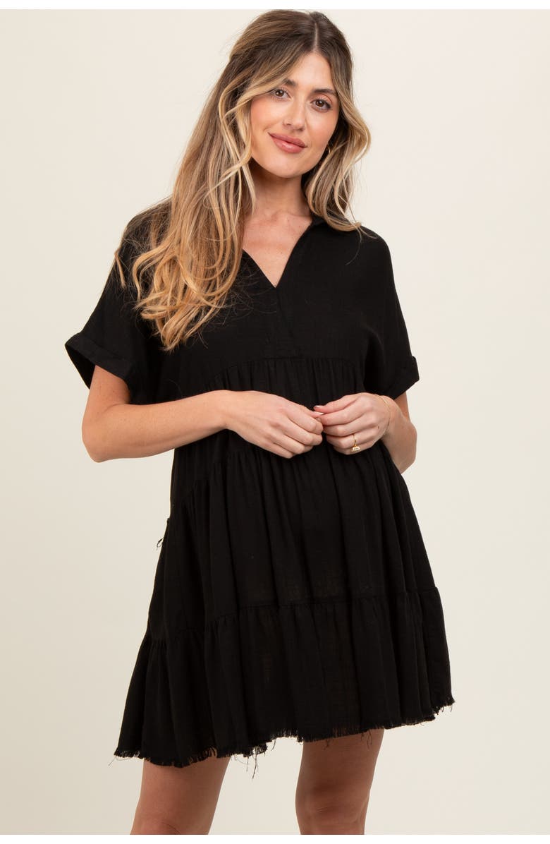 PinkBlush Tiered Linen Dress, Main, color, Black