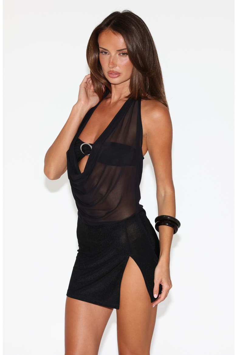 Makena Bra Halter Mesh Minidress, Alternate, color, BLACK