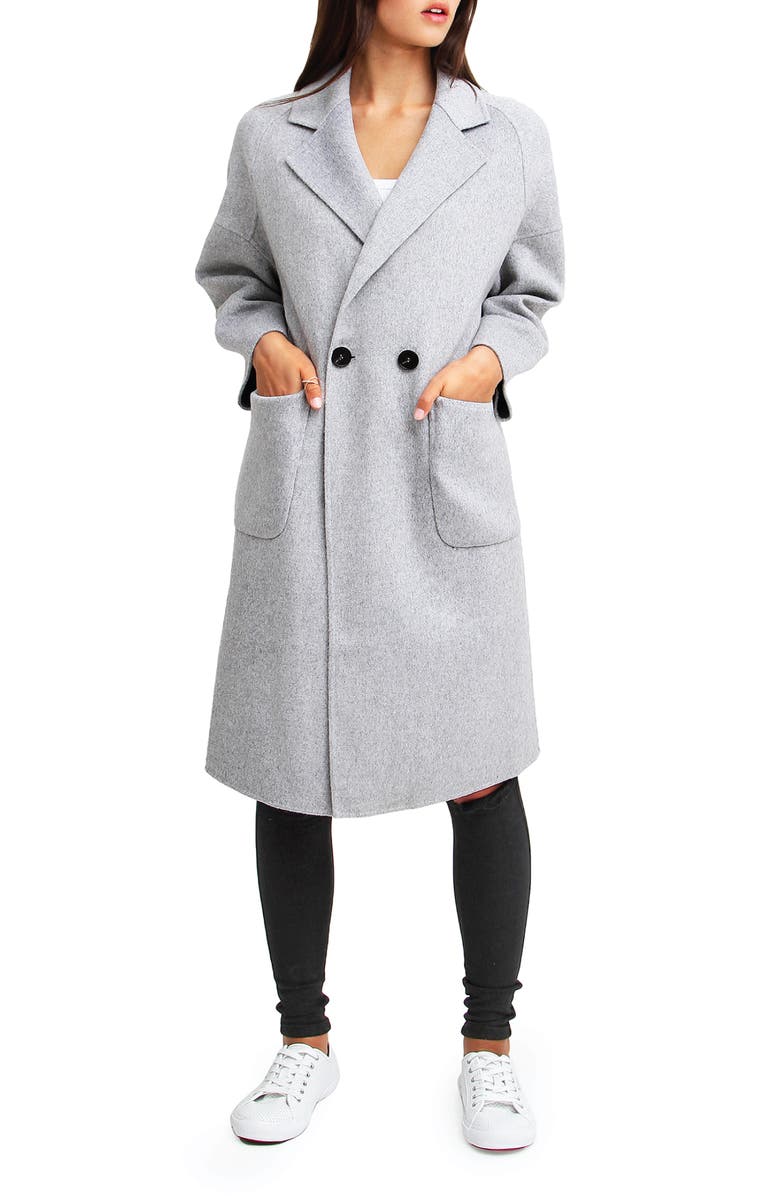 Belle & Bloom Publisher Double-Breasted Wool Blend Coat, Alternate, color, Grey Marle