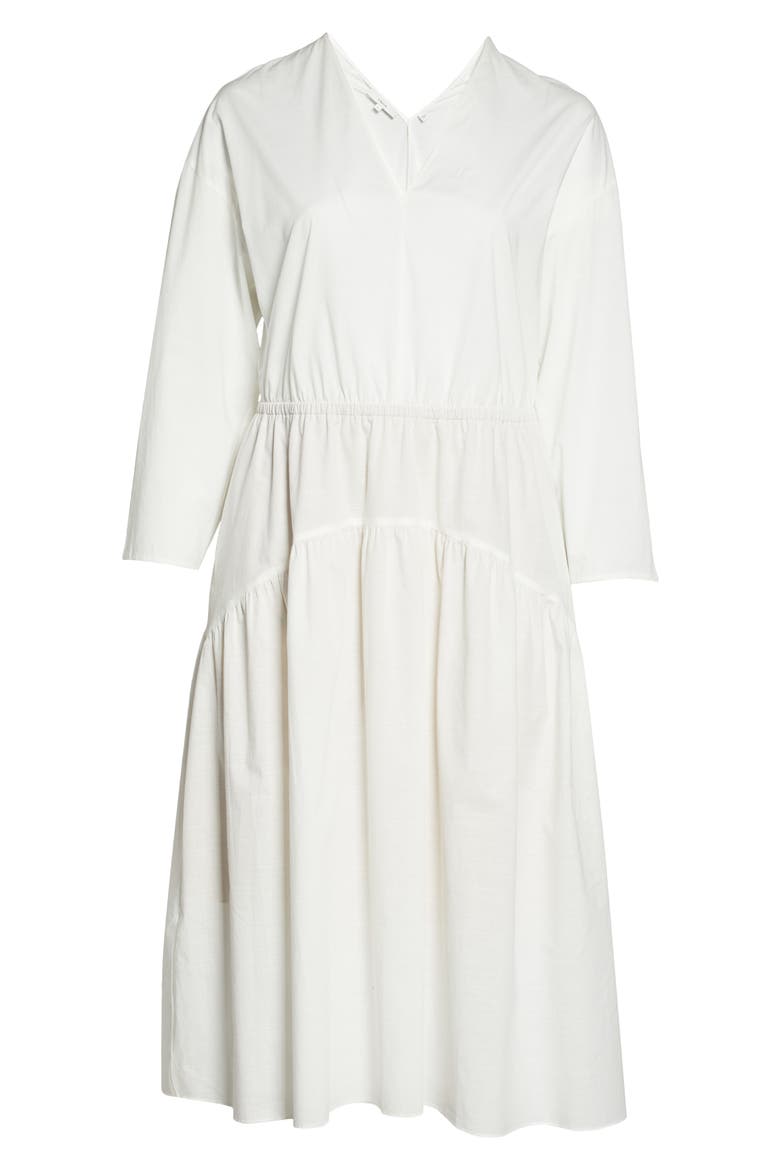 Double V-Neck Long Sleeve Cotton Dress, Alternate, color, OPTIC WHITE