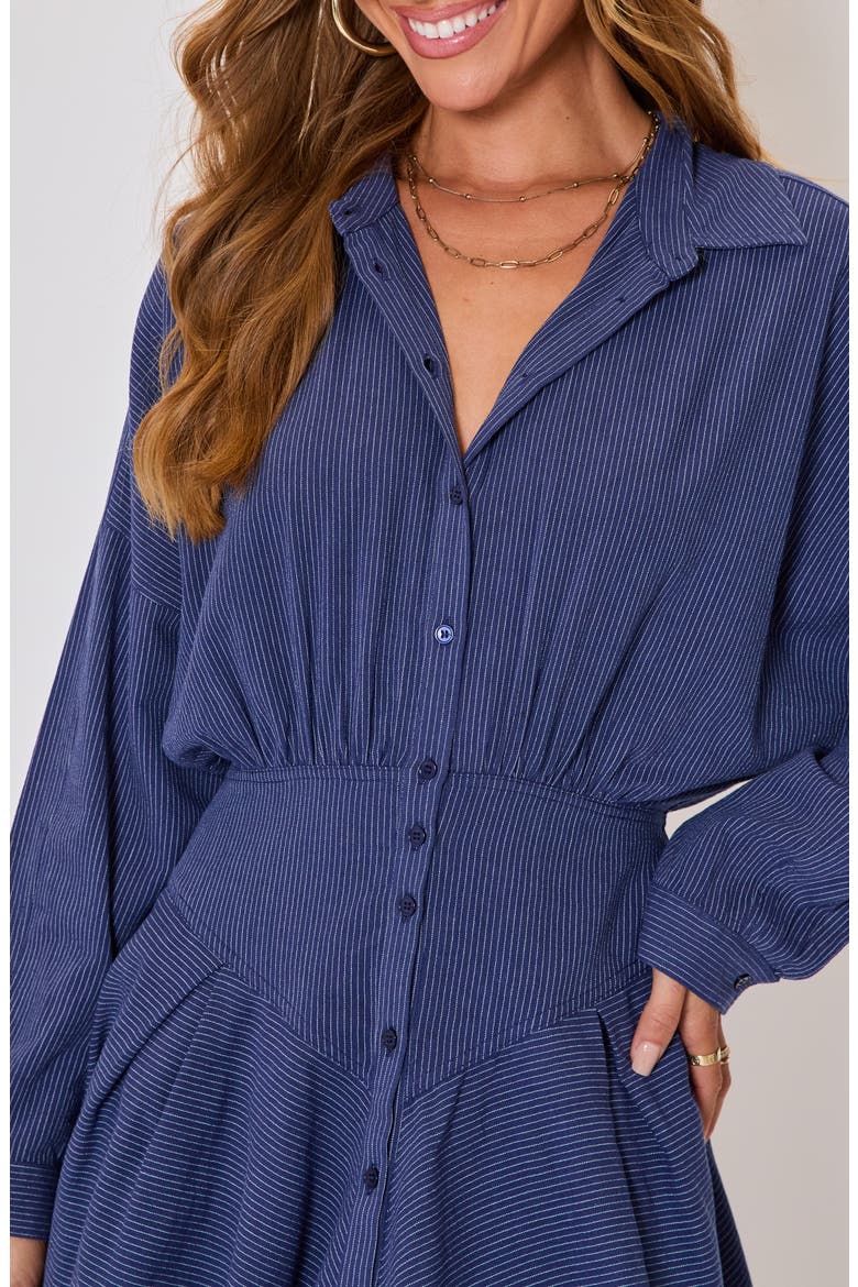 Taylor Stripe Long Sleeve Cotton & Linen Mini Shirtdress, Alternate, color, NAVY/CREAM