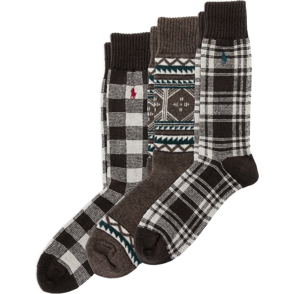 Polo Ralph Lauren Northwest Passage Assorted 3-pack Crew Socks Gift Box In Brown