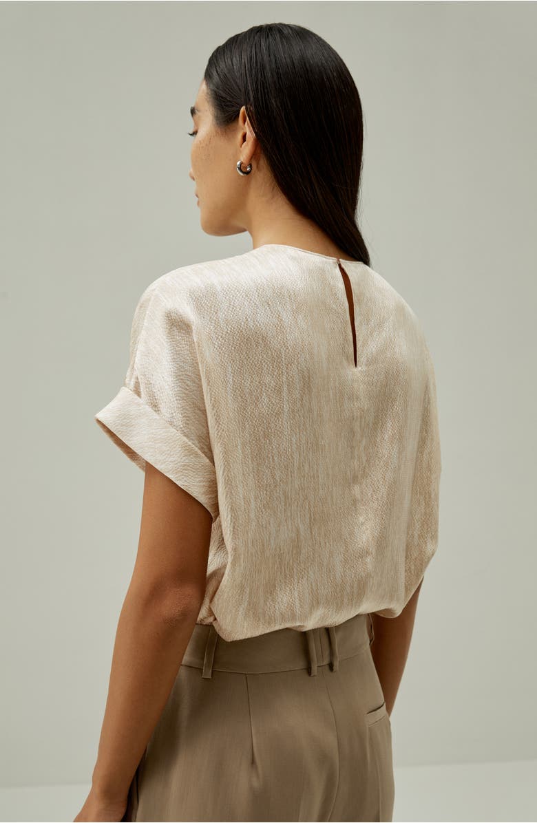 Lilysilk Women's Print Pearl Satin Silk T-Shirt Top, Alternate, color, Grain