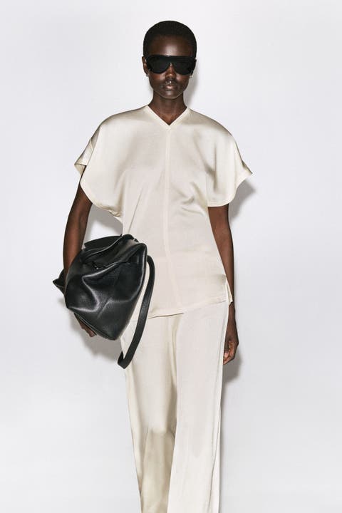 Draped Crepe V-Neck Top