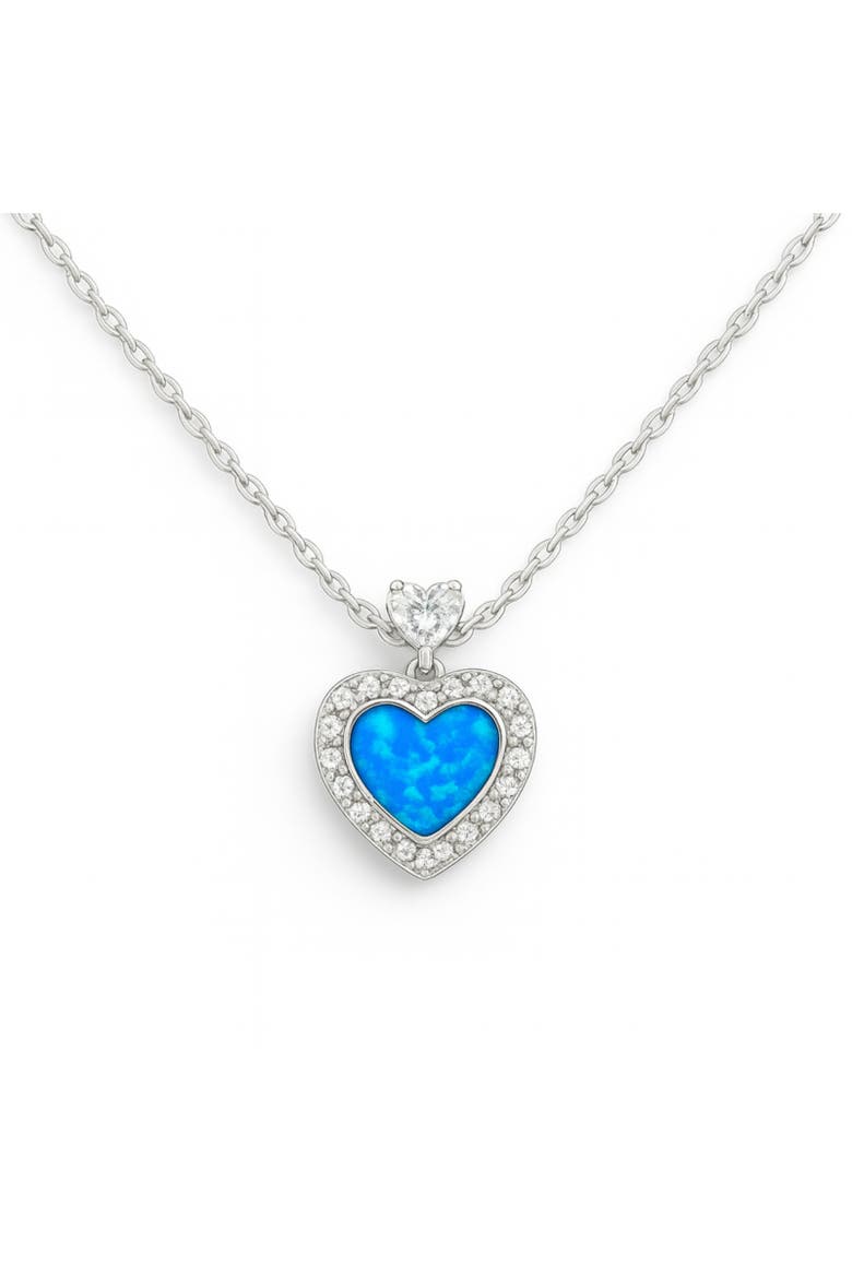 Sterling Silver Crystal And Opal Heart Necklace, Main, color, Blue