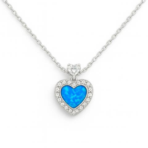 Sterling Silver Crystal And Opal Heart Necklace