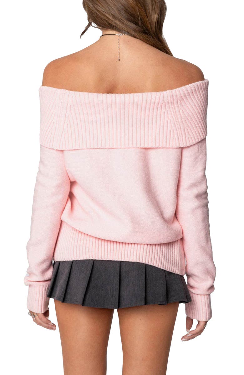 EDIKTED Marilyn Buckled Off the Shoulder Sweater, Alternate, color, Pink