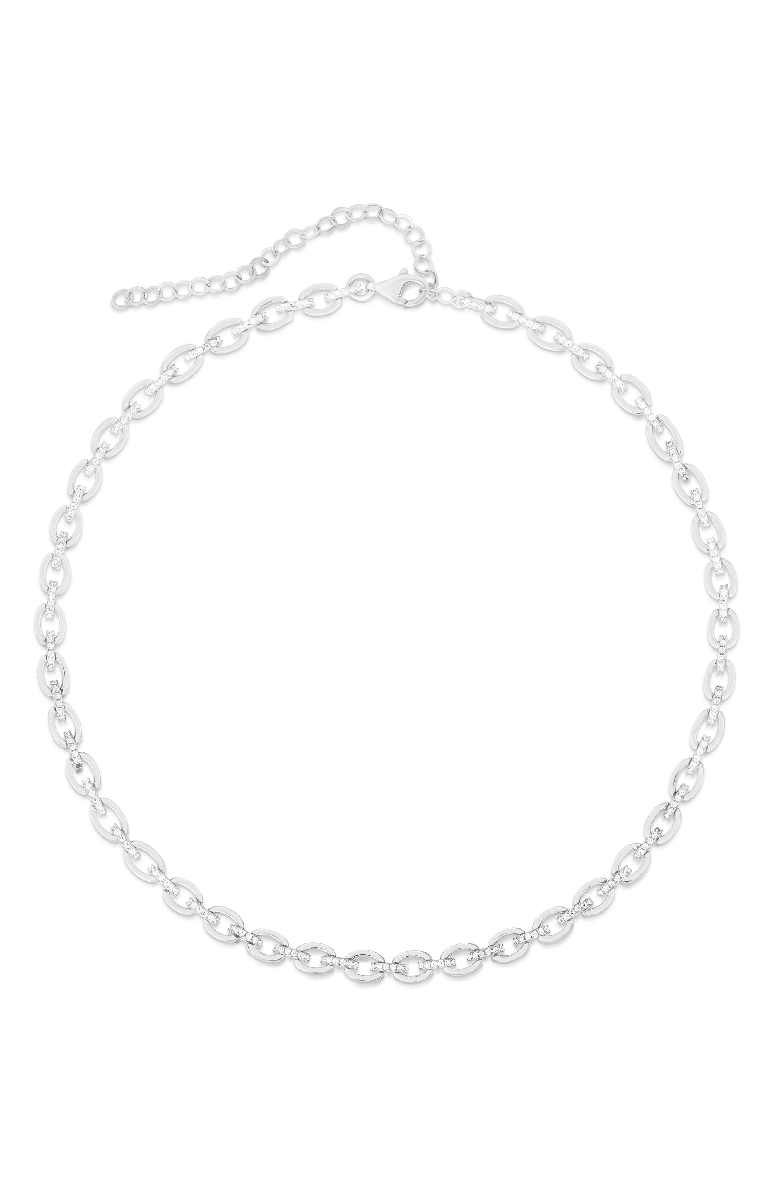 Cubic Zirconia Oval Chain Choker Necklace