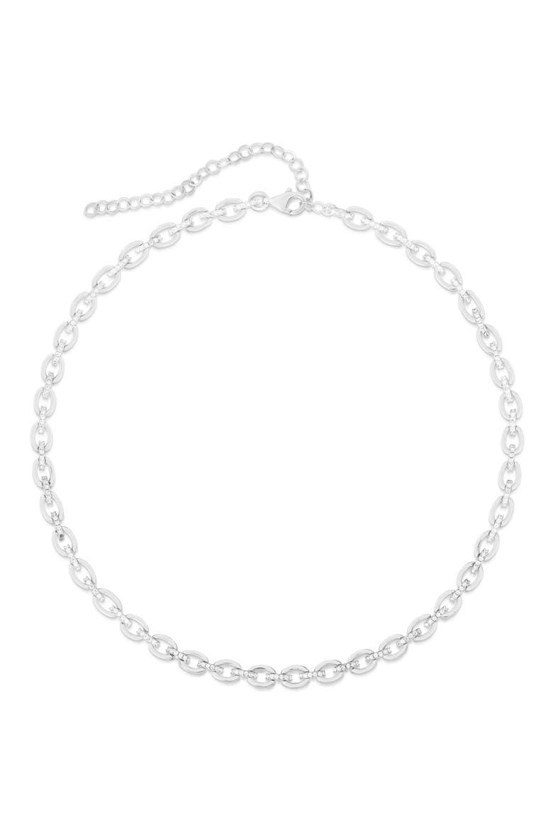 Cubic Zirconia Oval Chain Choker Necklace, Main, color, SILVER