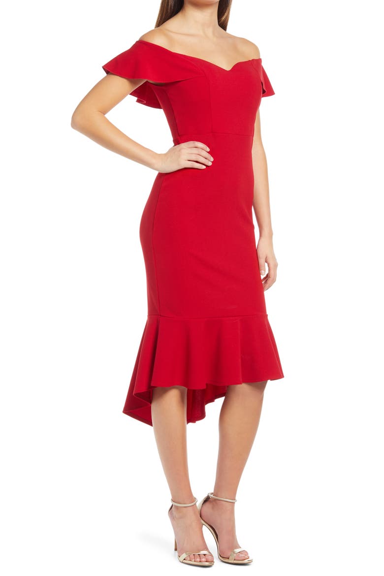 Off the Shoulder High/Low Midi Dress, Main, color, RED