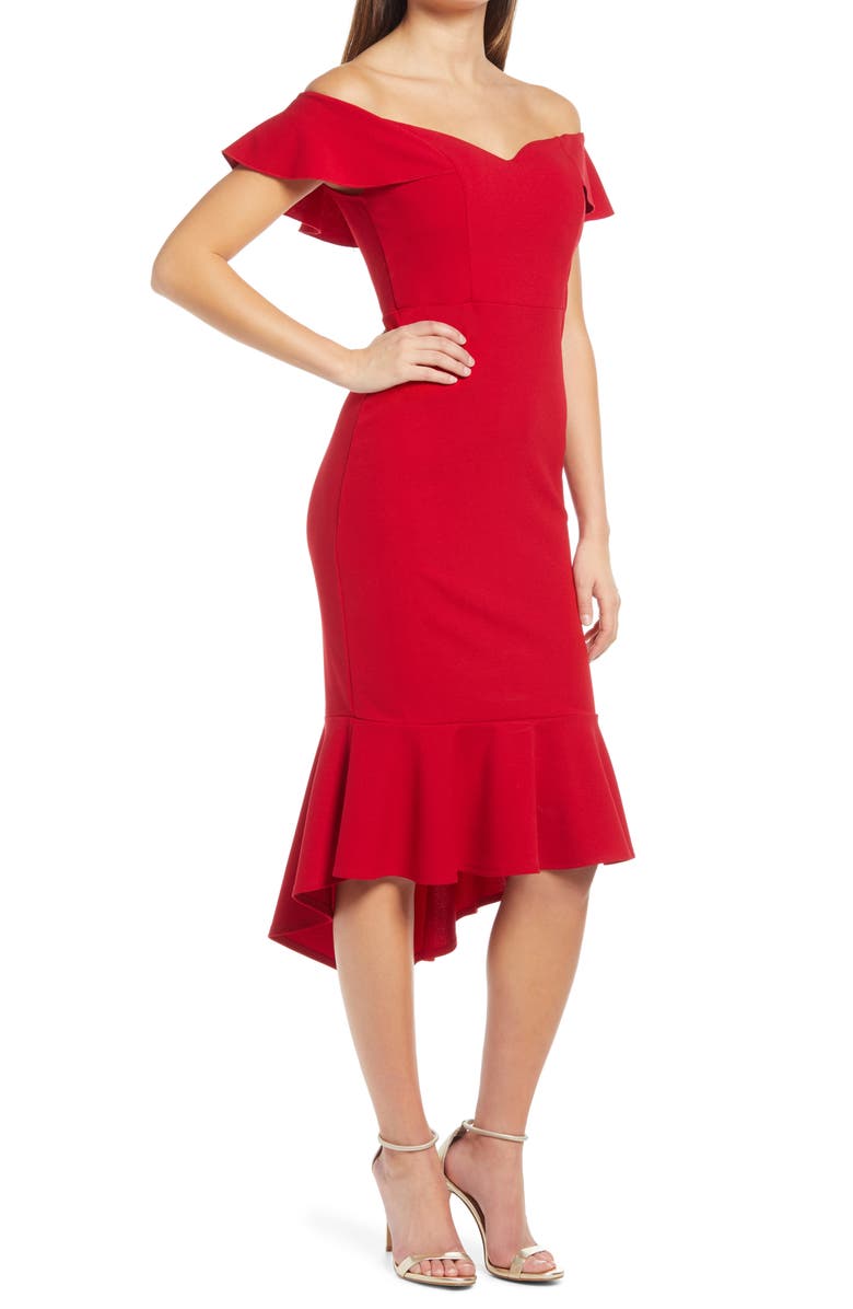 LNL Off the Shoulder High/Low Midi Dress, Main, color,