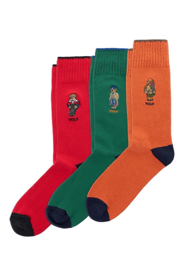 Seasonal Bears 3-Pack Crew Socks, Main, color, ORANGE