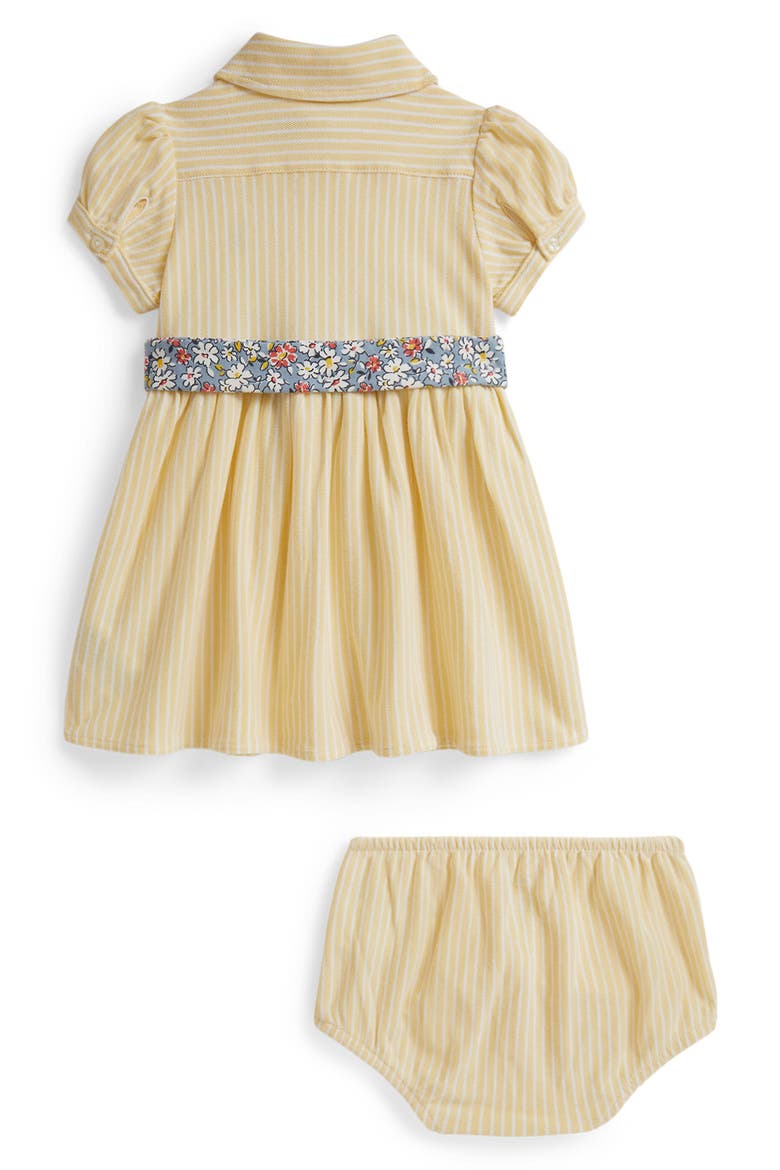 Oxford Stripe Cotton Piqué Belted Shirtdress & Bloomers, Alternate, color, WICKET YEL