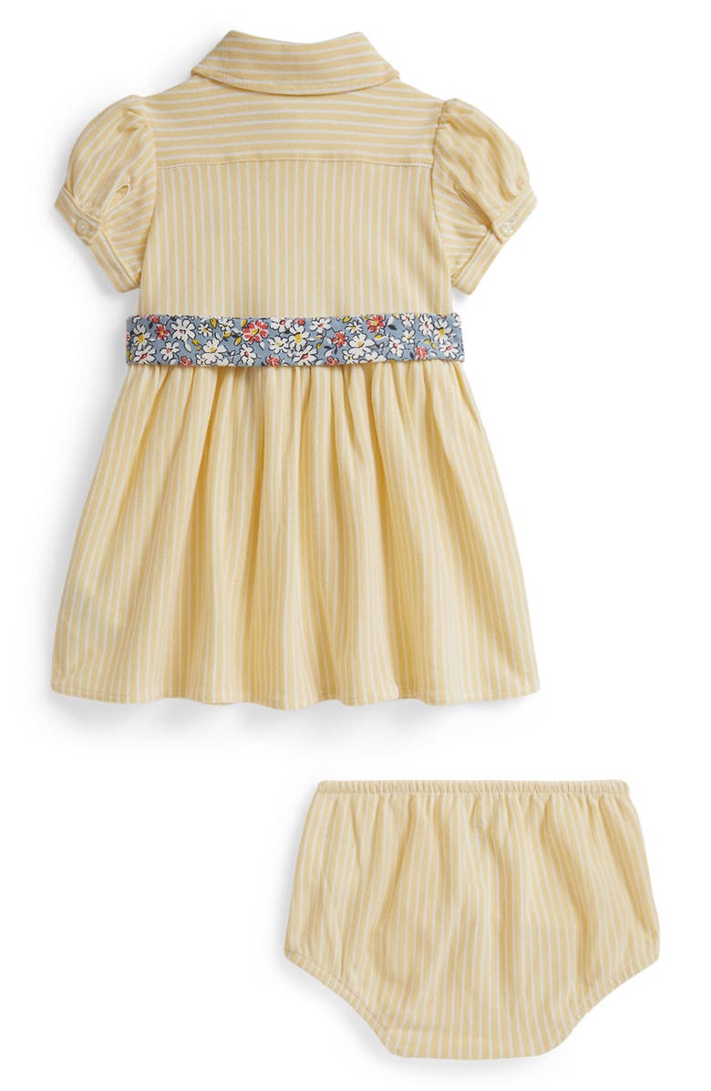 Ralph Lauren Oxford Stripe Cotton Piqué Belted Shirtdress & Bloomers, Alternate, color, Wicket Yellow Multi