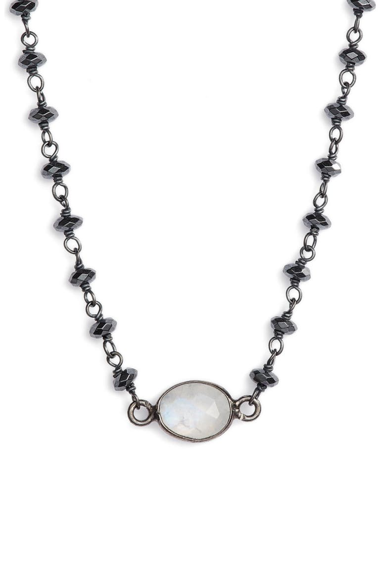 Semiprecious Stone Collar Necklace, Main, color, HEMATITE/ MOONSTONE