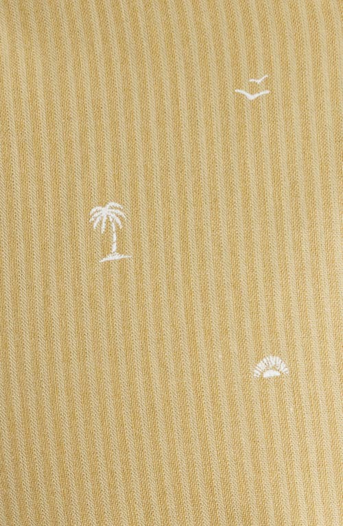 Rvca Exotica Stripe Embroidered Short Sleeve Cotton Button-down Shirt In Yellow