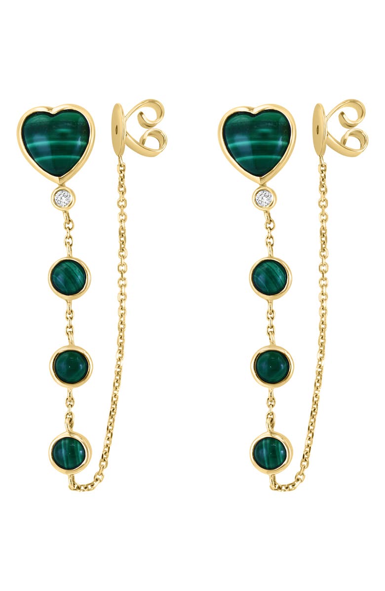 EFFY Diamond & Malachite Heart Chain Drop Earrings, Alternate, color, 