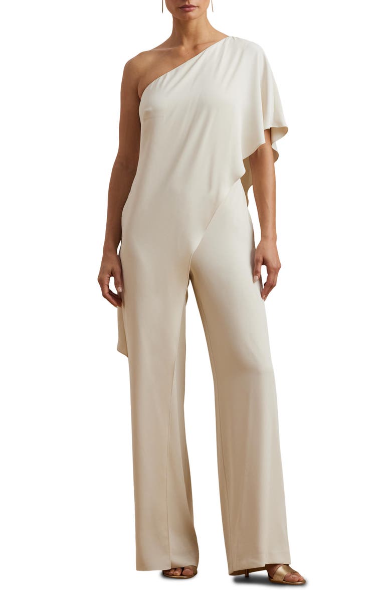 Lauren Ralph Lauren April One-Shoulder Georgette Jumpsuit, Main, color, Mascarpone Cream